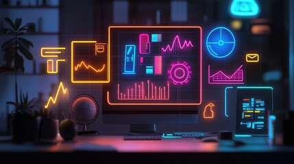 Obraz premium budget allocation with icons of investments and financial planning tools, illustrating a successful financial strategy.