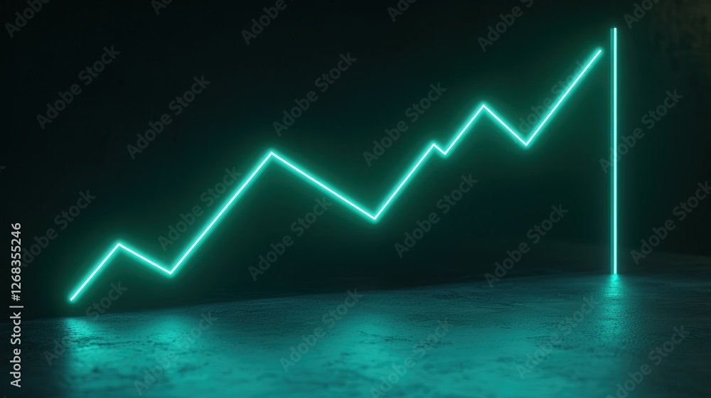 Poster neon graph with a glowing green line, pointing up to the right, illustrating the increasing value of