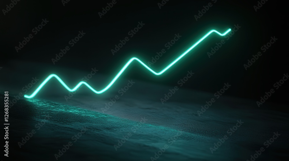 Poster neon graph with a glowing green line, pointing up to the right, illustrating the increasing value of