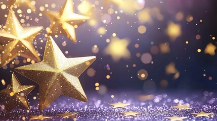 Golden stars glitter, festive background