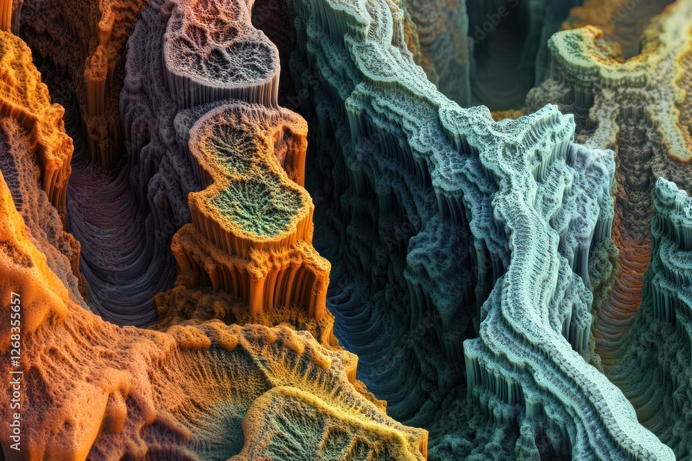 Poster a close-up of colorful and textured geological formations with intricate patterns