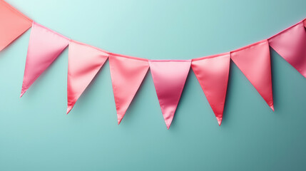 Obraz premium Pink Bunting Concept, series of pink gradient bunting flags on blue background, perfect for celebrations