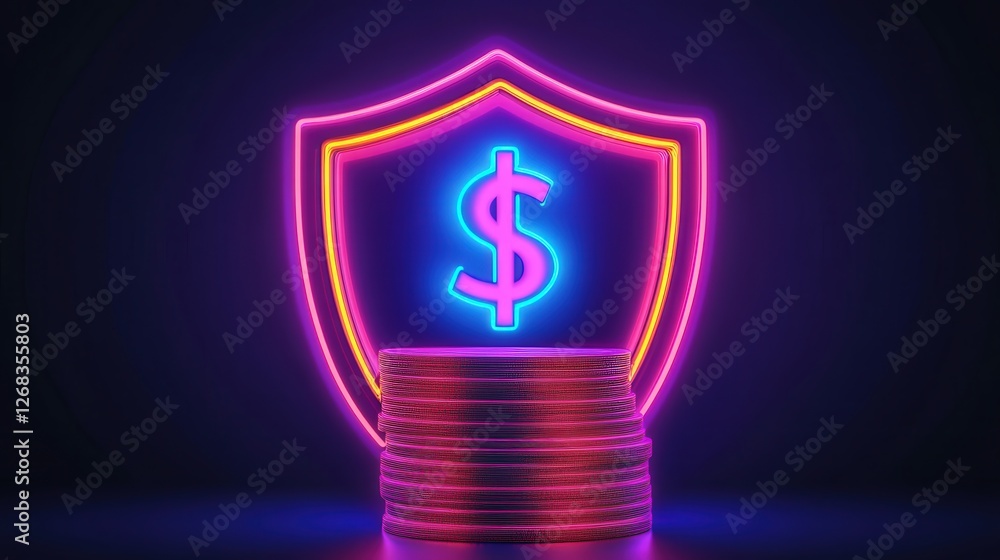 Poster shield around a stack of coins, illustrating financial protection and security in an unpredictable e