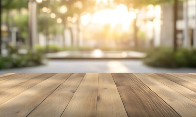 A smooth wooden tabletop with a blurred background, perfect for showcasing products or designs.