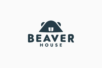 beaver house logo with a combination of beaver head silhouette and house © cahiwak