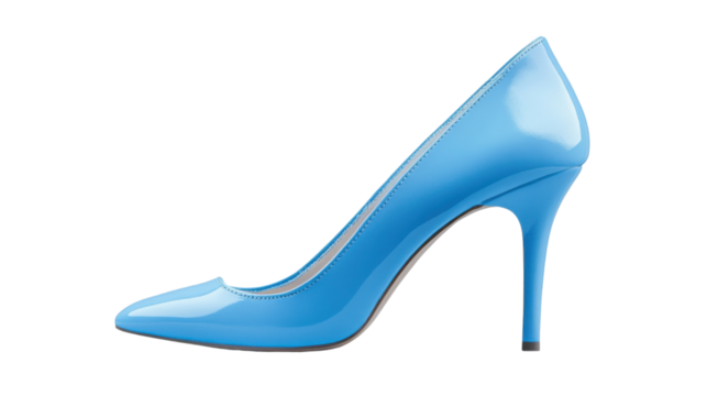 Elegant light blue high heel shoe on transparent background