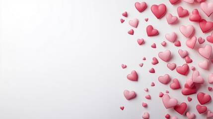Pink and red hearts on a white background