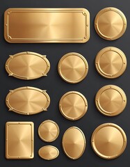 Metallic Plaques, A Collection of Golden Labels and Decorative Shapes