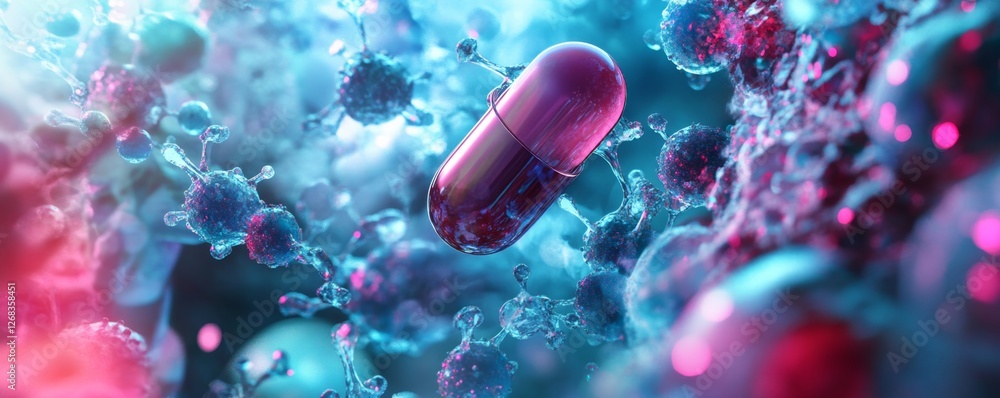 Poster capsule targeting viruses in digital rendering