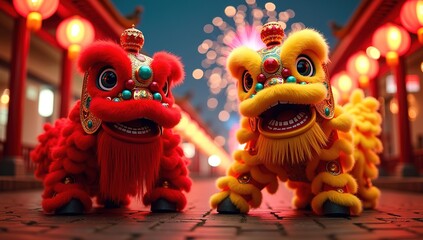 Image for Chinese style background and celebration and good luck of Chinese lion and crystal ball.
