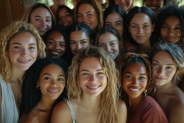 Obraz premium A diverse group of women smiling confidently, showcasing their unique natural beauty.