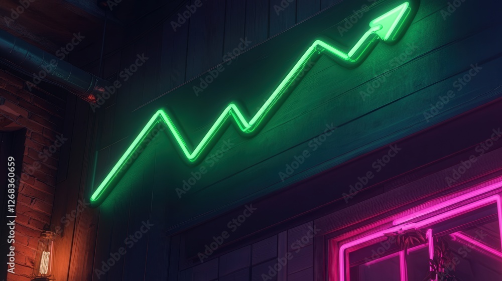 Poster rising green line graph for bitcoin, symbolizing the increasing value and strength of the cryptocurr