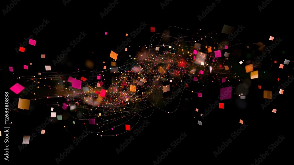 Aufkleber abstract colorful design with swirling shapes and scattered particles.