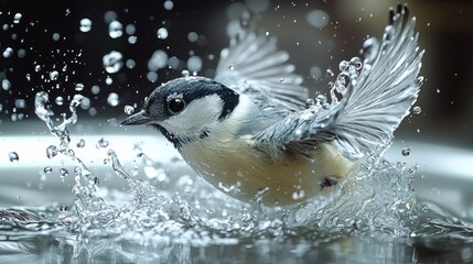 A Tufted Titmouse Taking a Refreshing Bath
