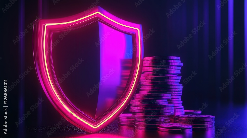 Poster stack of coins behind it, signifying the idea of securing wealth and safeguarding financial stabilit