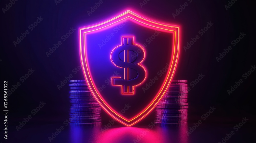 Poster stack of coins behind it, signifying the idea of securing wealth and safeguarding financial stabilit