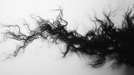 Fototapeta premium Abstract Design of Flowing Black Hair Strands on White Background