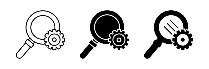 set of magnifying glass and gear icons. data analysis symbol sign. trendy and modern design