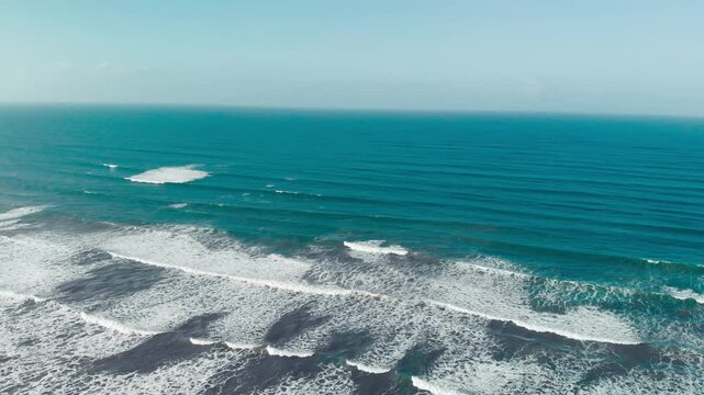 Aerial view of beach and waves in Coorong National Park, Australia. Slow motion