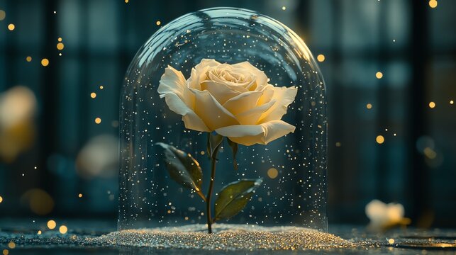 Fototapeta Enchanted Yellow Rose Under Glass Dome Digital Art