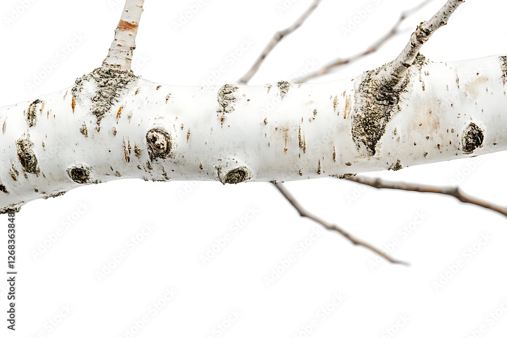 Poster birch tree branch isolated on white background with clipping path.