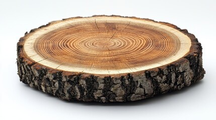 Natural Wooden Round Slice with Detailed Growth Rings and Bark