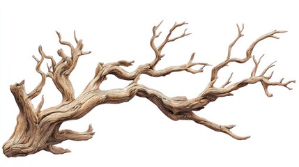Twisted desert wood branch isolated, nature texture, design element