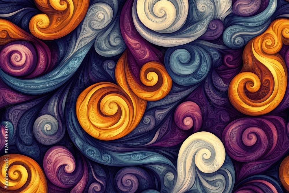 Aufkleber intricate swirls and curves in bold colors creating a seamless abstract texture.