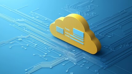 Cloud computing icon on circuit board, seamless integration of digital technology and cloud services