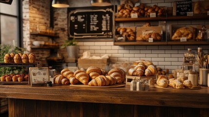 Freshly Baked Pastries and Bread in Cozy Bakery Setting