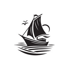 Black Color Boat silhouette design Vector Illustration, Solid White Background (4).eps