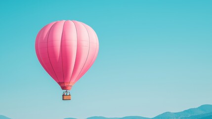 Fototapeta premium First Day of Spring concept. Pastel Colored Hot Air Balloon Drifting Peacefully in the Blue Sky