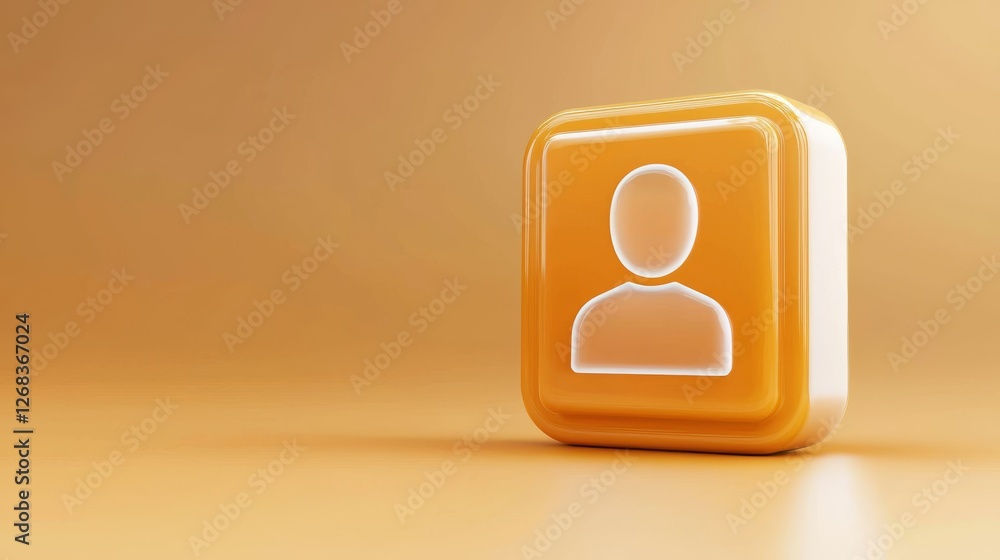 Poster yellow square icon symbolizing user profile or account on a digital platform, graphic representation