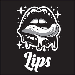 illustration vector graphic of retro black white lips bold line drawing