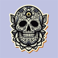 illustration vector graphic of skull head with flower ornament drawing
