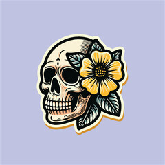 illustration vector graphic of skull head with flower ornament drawing