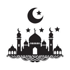 Ramadan Silhouette Vector Illustration, Solid White Background.