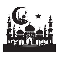 Ramadan Silhouette Vector Illustration, Solid White Background.