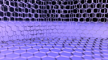 Fototapeta premium Abstract representation of a hexagonal lattice structure in a digital space.
