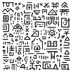Obraz premium Enigmatic Abstract Glyphs Arrangement Mysterious Ancient Symbols Composition Decorative Graphic Design Art