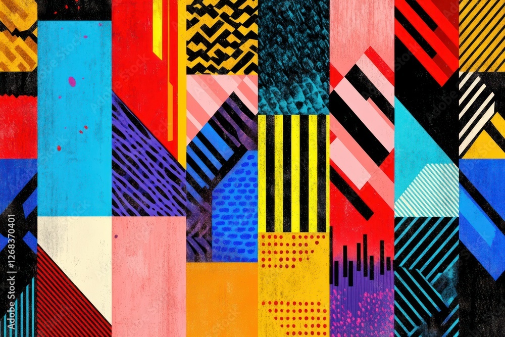 Aufkleber seamless design with geometric patterns and colorful textured fills.