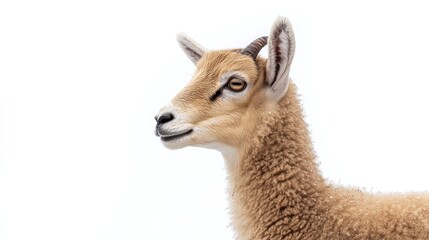 Obraz premium Young goat, winter, profile, snowy background, farm animal