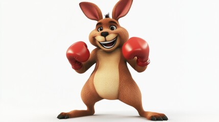 Cheerful Cartoon Rabbit in Red Boxing Gloves Ready to Spar