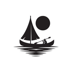 Black Color Canoe silhouette design Vector Illustration, Solid White Background (1).eps