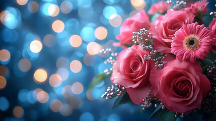 Close-up of a vibrant flower arrangement symbolizing harmony and diversity, set against a modern, bright-toned backdrop with empty space for text, reflecting balance amidst chaos