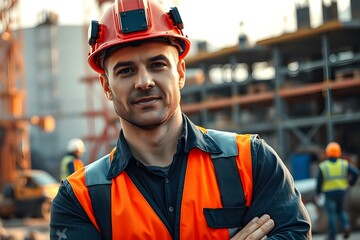 Fototapeta premium A portrait of a building construction engineer. Teamwork, industrial, success