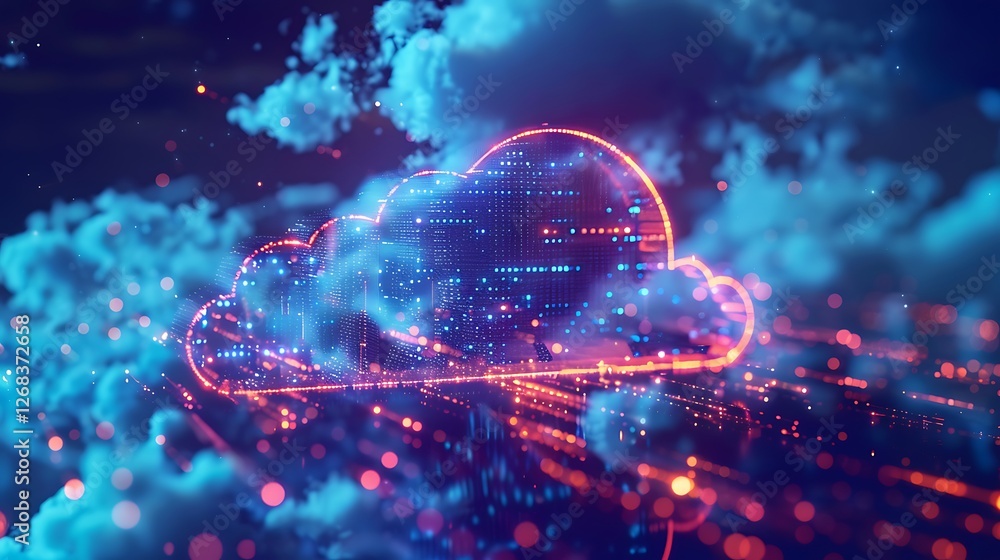 Poster abstract digital cloud computing network. data storage and innovative technology concept.
