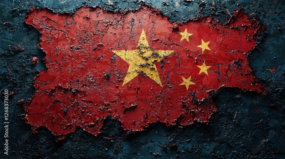 Poster A textured representation of the Chinese flag on a distressed surface.