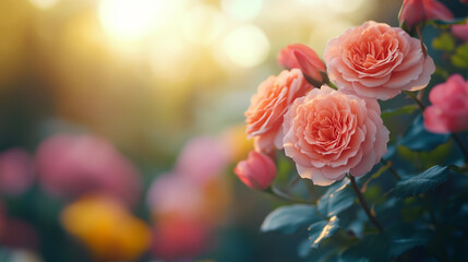 Close-up of a vibrant flower arrangement symbolizing harmony and diversity, set against a modern, bright-toned backdrop with empty space for text, reflecting balance amidst chaos