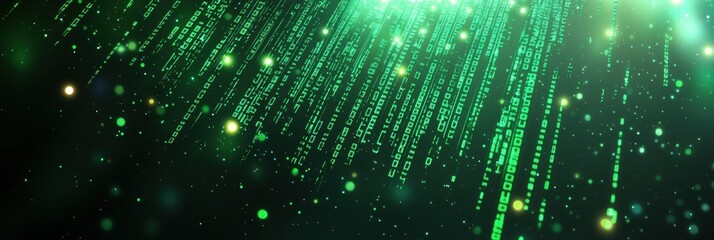 Fototapeta premium Vibrant and Enchanting Green Particles Cascading in a Dynamic Flow Creating a Glittering Abstract Background for Artistic Design